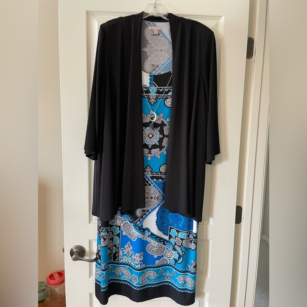 Dress Barn Black and Blue Maxi Dress w/Attached Cardigan